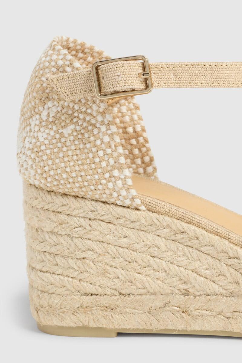 Pedro Del Hierro Sandalia Bianca Con Cuña Elaborada En Lona