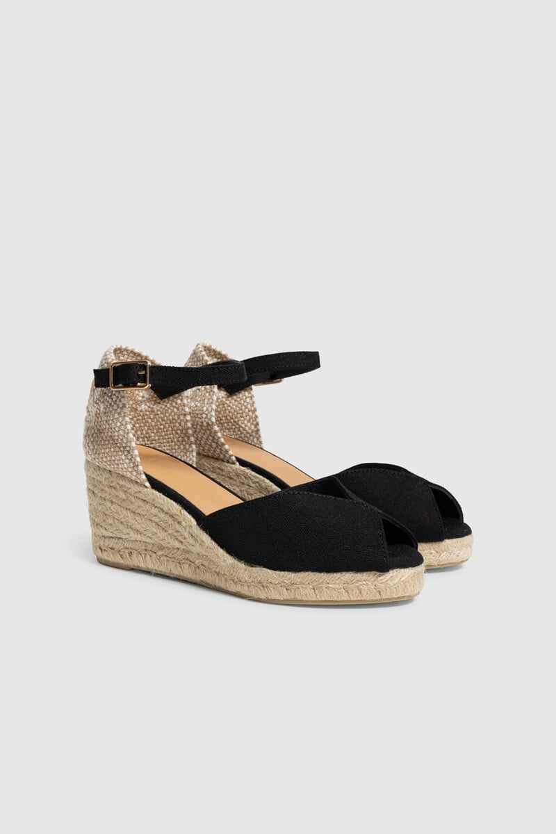 Pedro Del Hierro Sandalia Bianca Con Cuña Elaborada En Lona