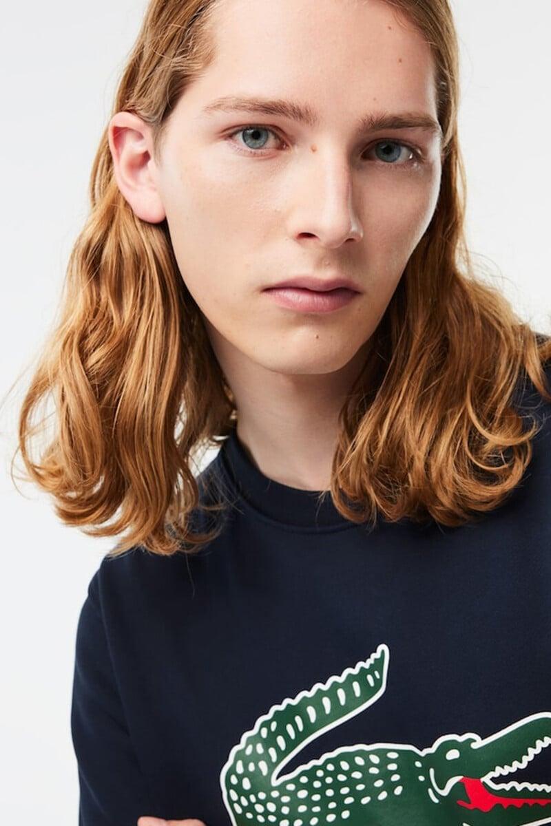 pedro del hierro Sudadera Lacoste en felpa de algodón azul marino de corte clásico