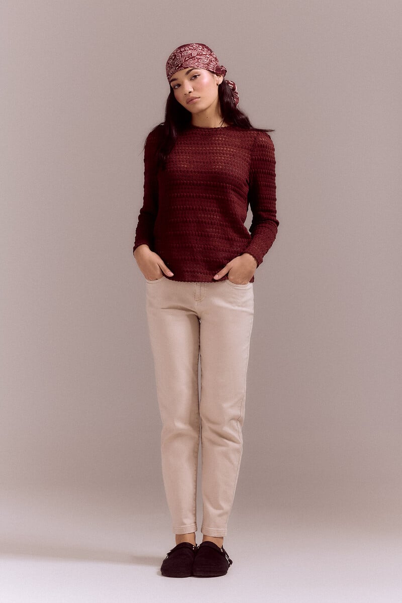 pedro del hierro Top de punto estructura con manga abullonada