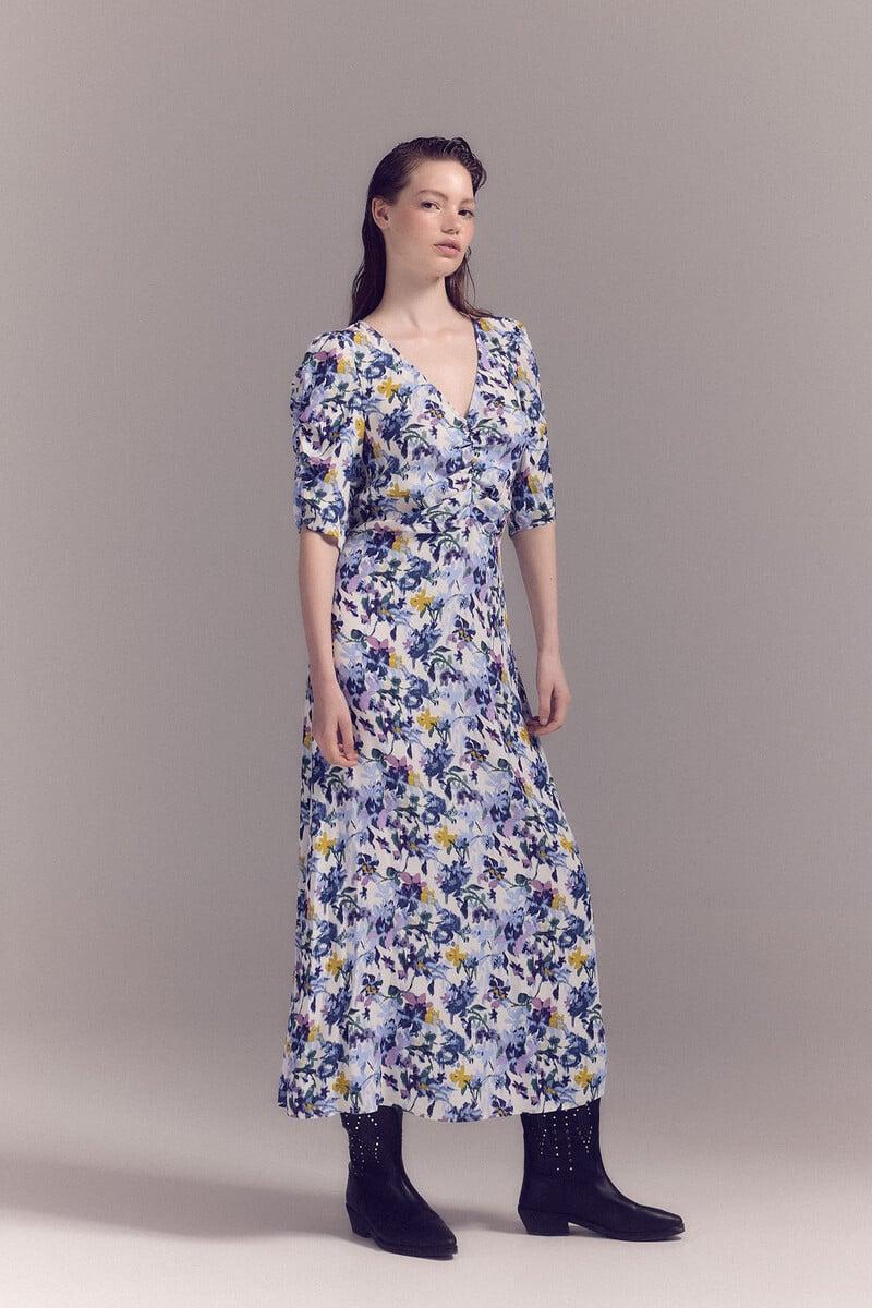 Pedro Del Hierro Vestido Estampado Detalle Fruncido