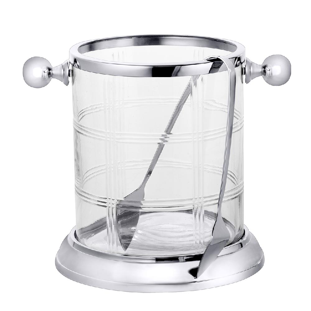 pedro duran Cubo para hielos Versalles y pinza cristal tallado en cuadros metal plateado de Pedro Durán