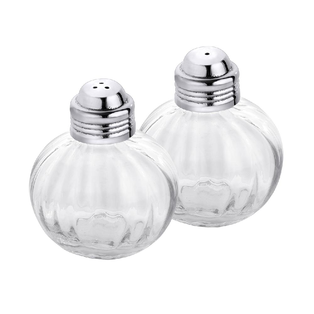 pedro duran Set sal y pimienta Versalles cristal tallado en lineas metal plateado de Pedro Durán