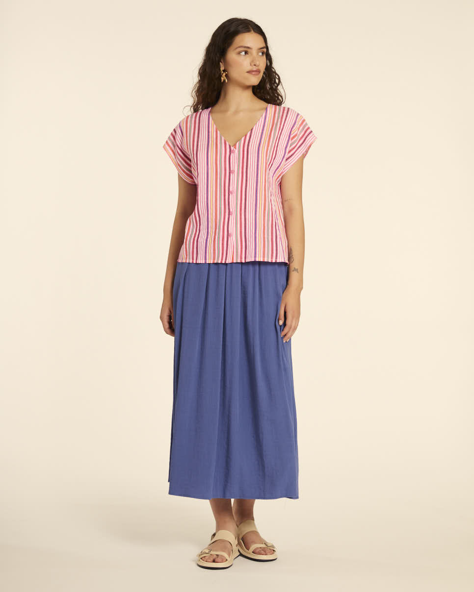 Pepaloves BLUSA CUELLO DE PICO RAYAS PINK