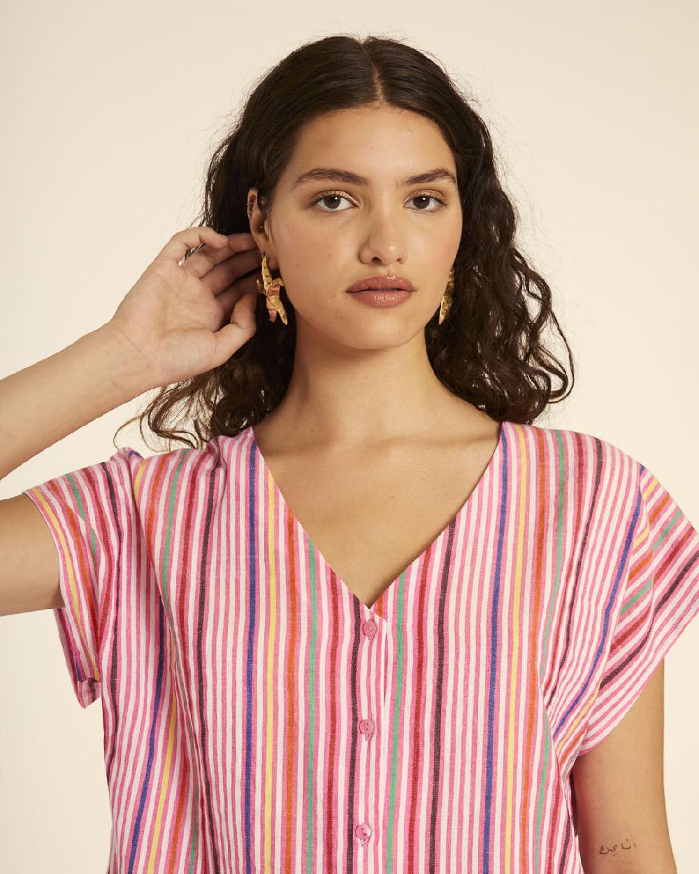 Pepaloves BLUSA CUELLO DE PICO RAYAS PINK