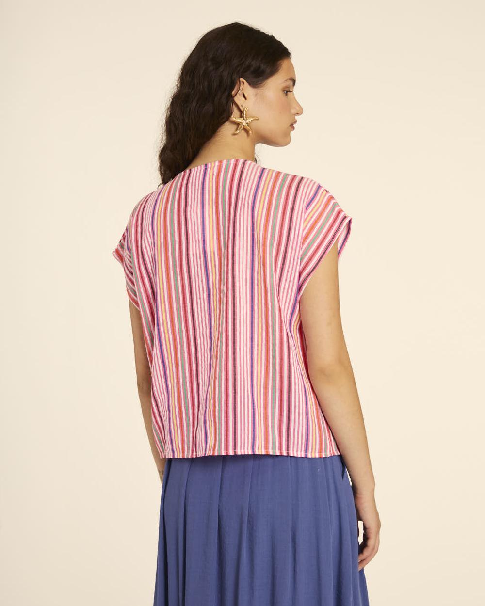 Pepaloves BLUSA CUELLO DE PICO RAYAS PINK