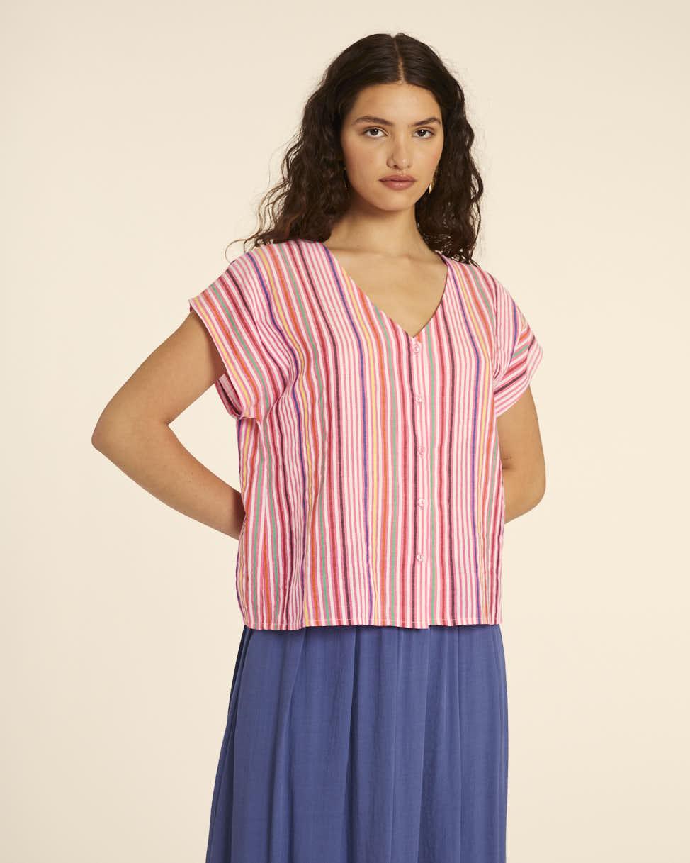 pepaloves BLUSA CUELLO DE PICO RAYAS PINK