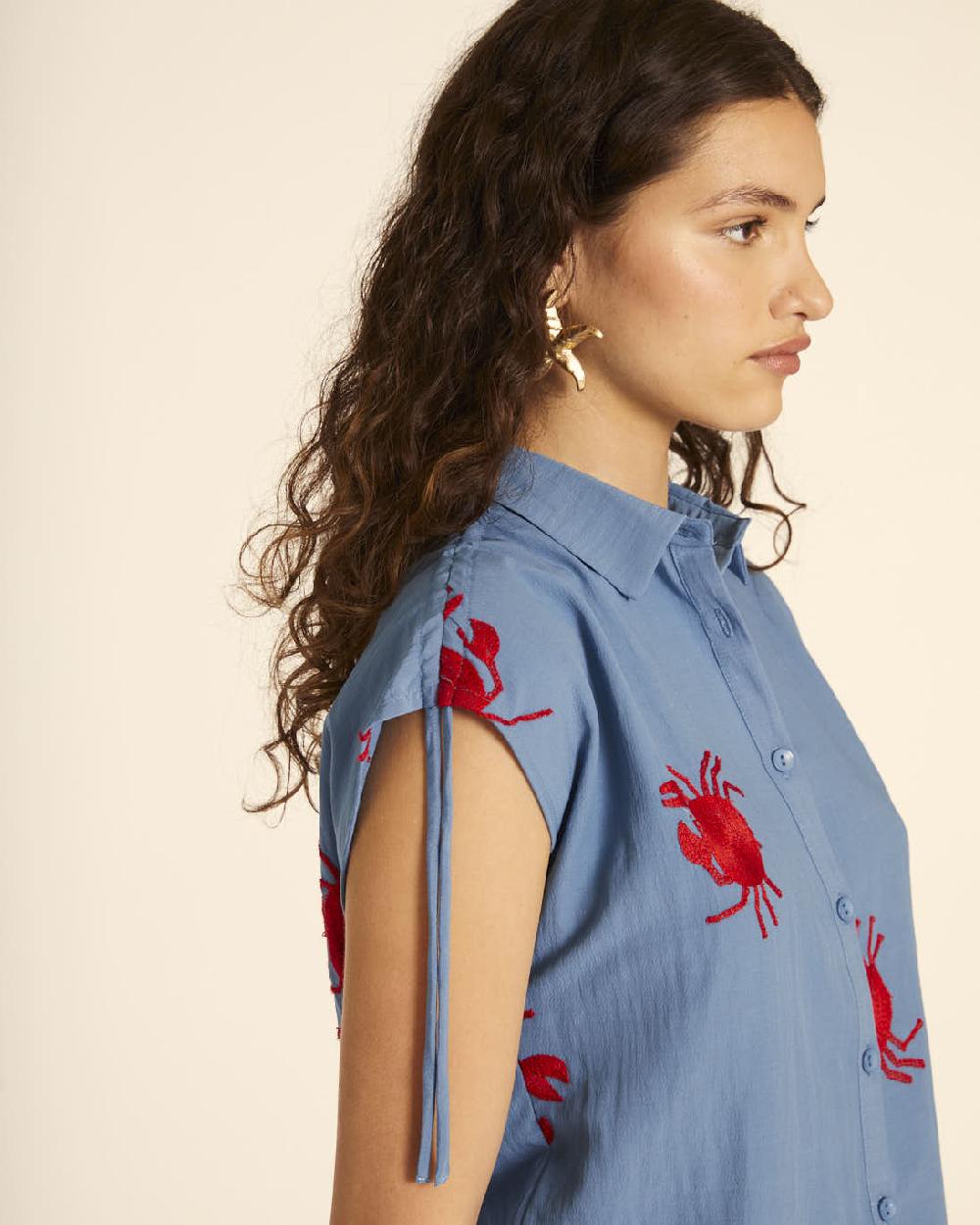 Pepaloves CAMISA BORDADO CANGREJOS AZUL