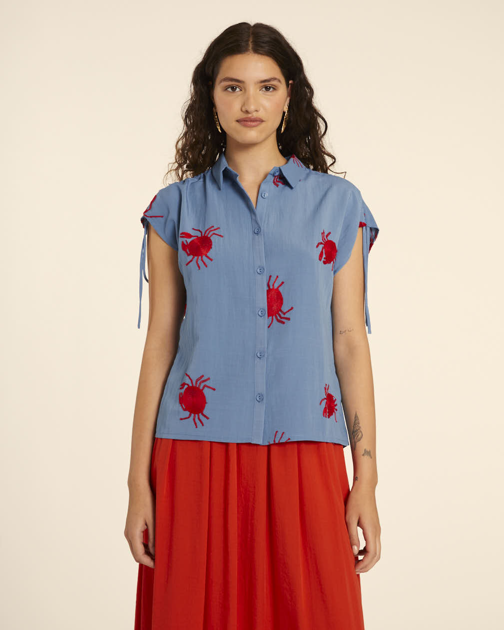 pepaloves CAMISA BORDADO CANGREJOS AZUL