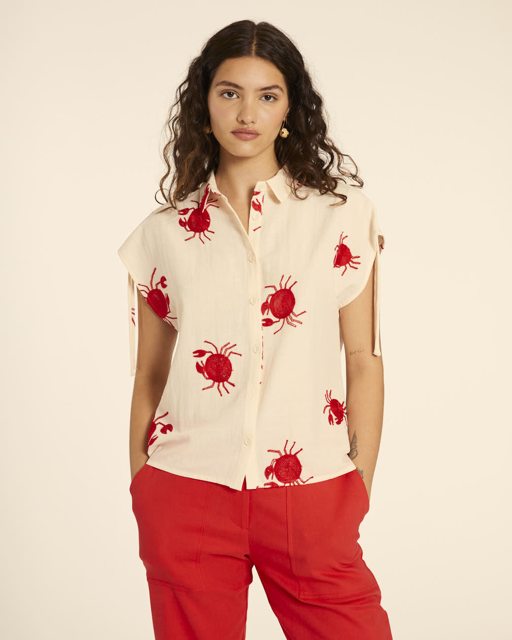 pepaloves CAMISA BORDADO CANGREJOS CREMA