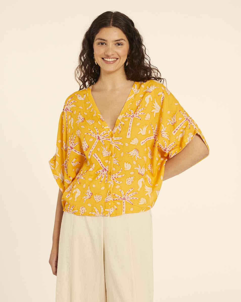 pepaloves CAMISA KIMONO CON BORDADO PALMERAS