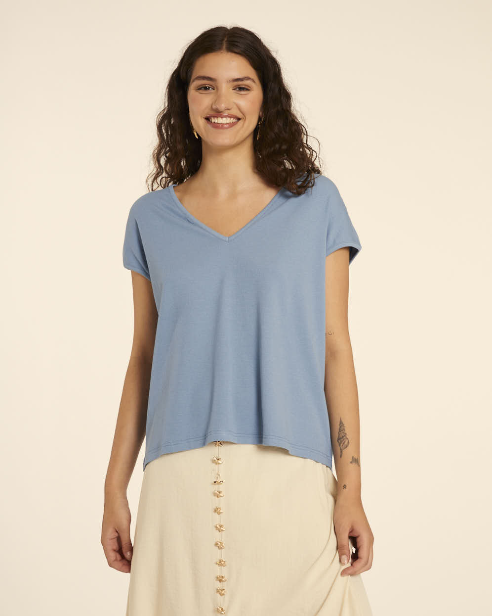 pepaloves CAMISETA AMPLIA CUELLO PICO AZUL