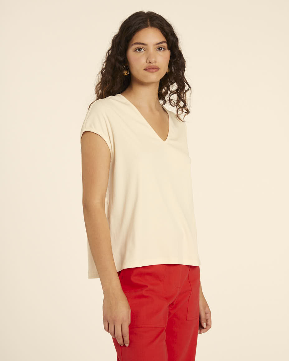 pepaloves CAMISETA AMPLIA CUELLO PICO CREMA