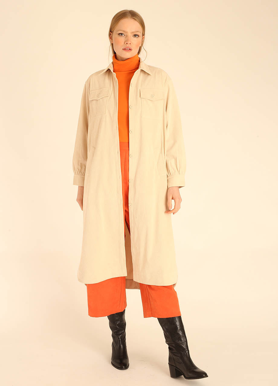 pepaloves CORDUROY LONG OVERSHIRT BEIGE