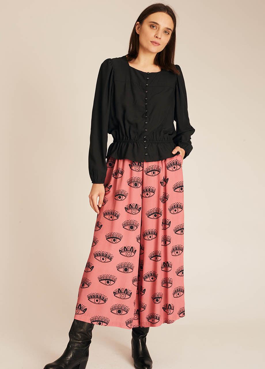 Pepaloves FRILL SILKY SHIRT BLACK