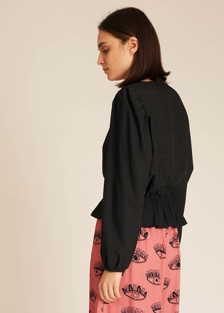 Pepaloves FRILL SILKY SHIRT BLACK