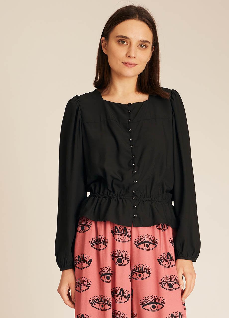 pepaloves FRILL SILKY SHIRT BLACK