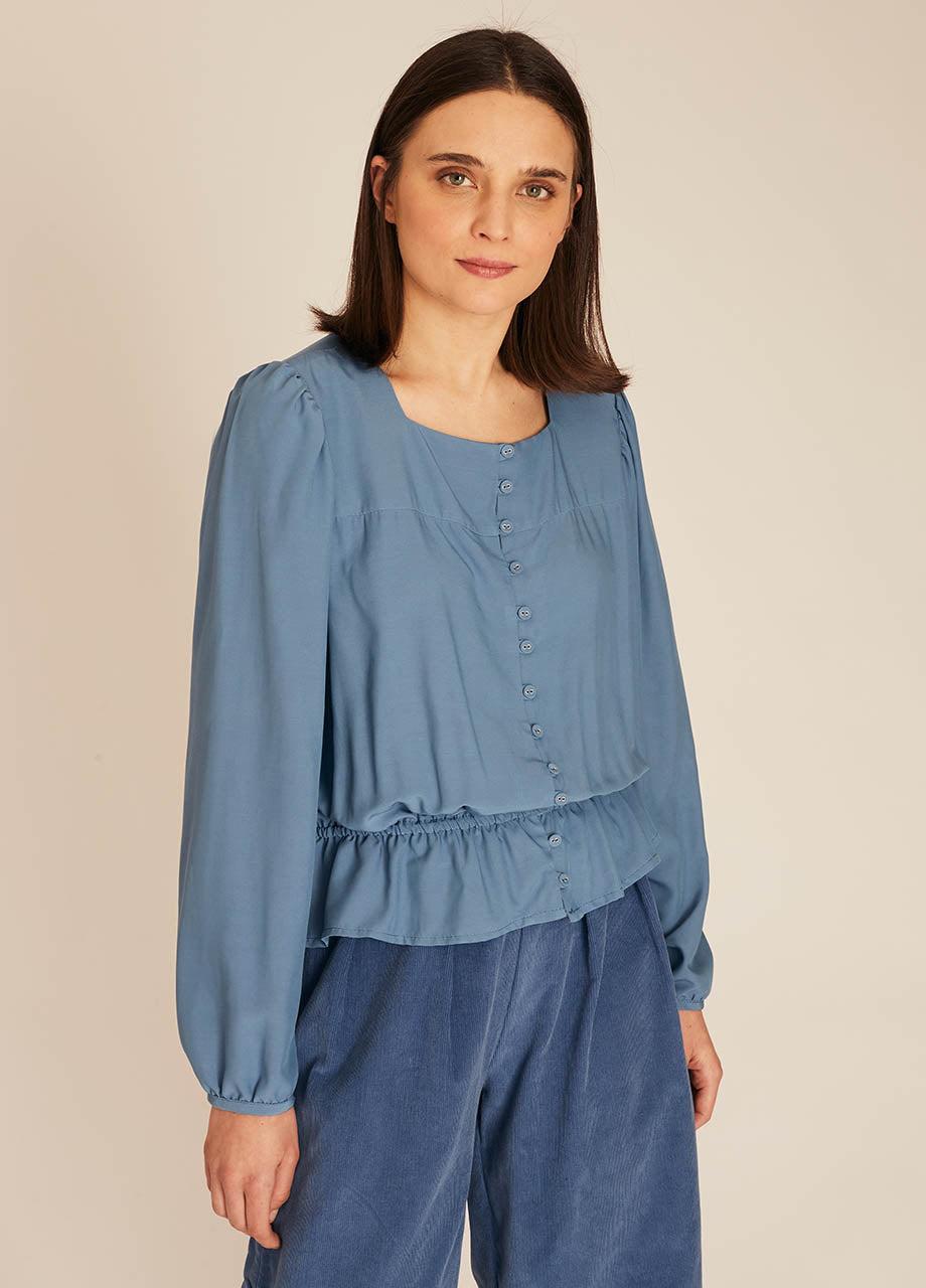 Pepaloves FRILL SILKY SHIRT BLUE