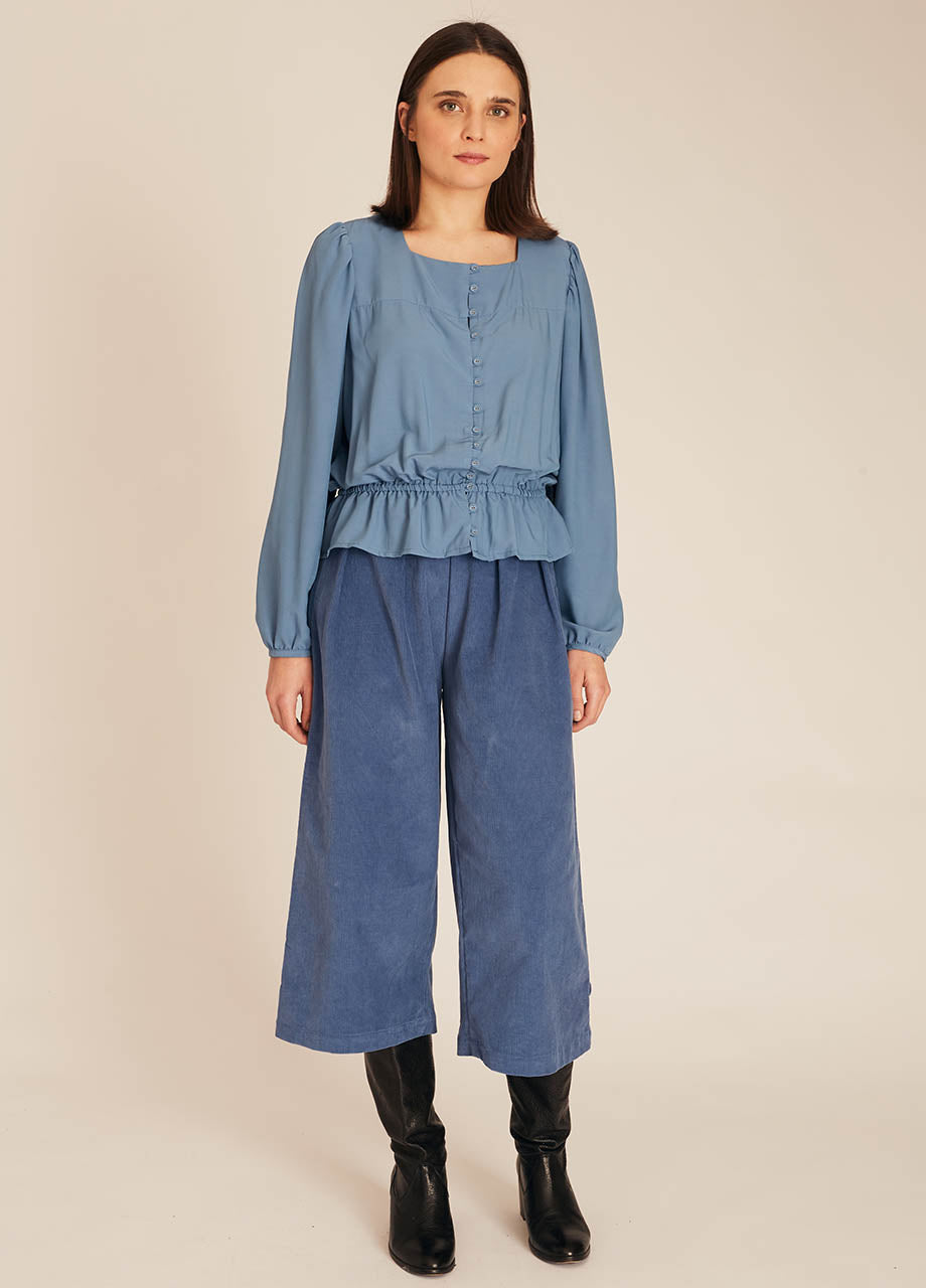 Pepaloves FRILL SILKY SHIRT BLUE