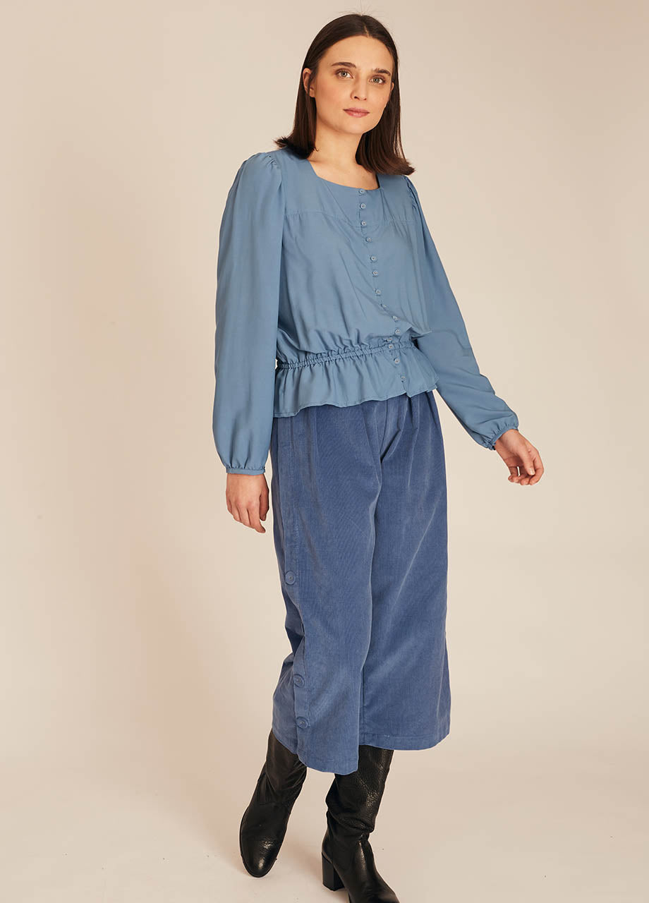 pepaloves FRILL SILKY SHIRT BLUE