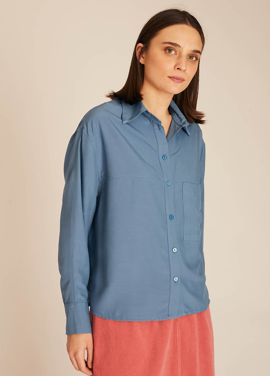 Pepaloves POCKETS SILKY SHIRT BLUE