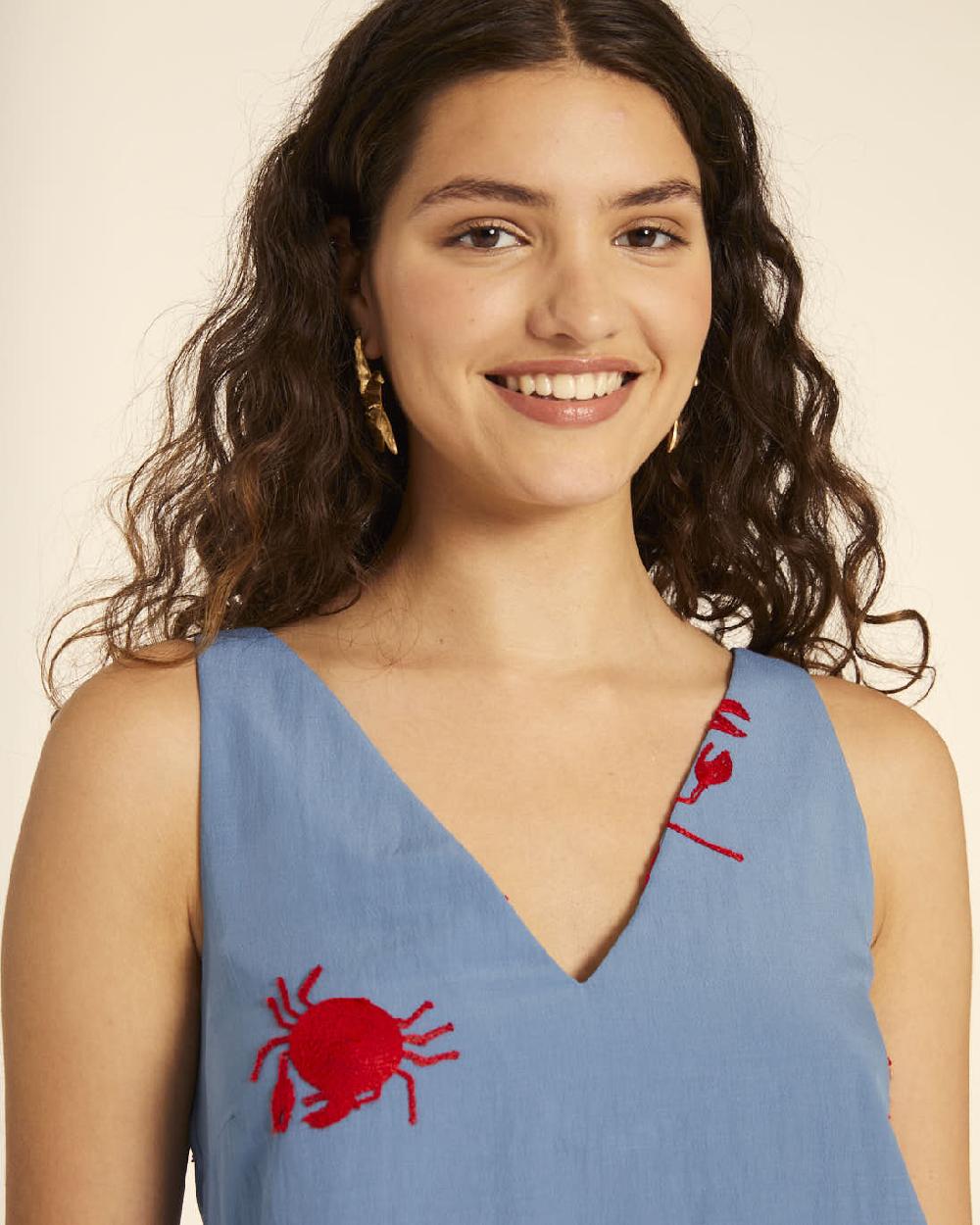 Pepaloves TOP BORDADO CANGREJOS AZUL