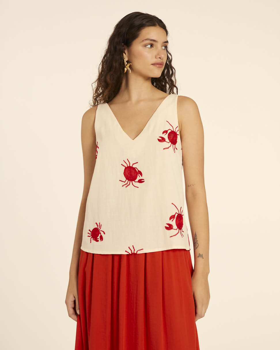 pepaloves TOP BORDADO CANGREJOS CREMA