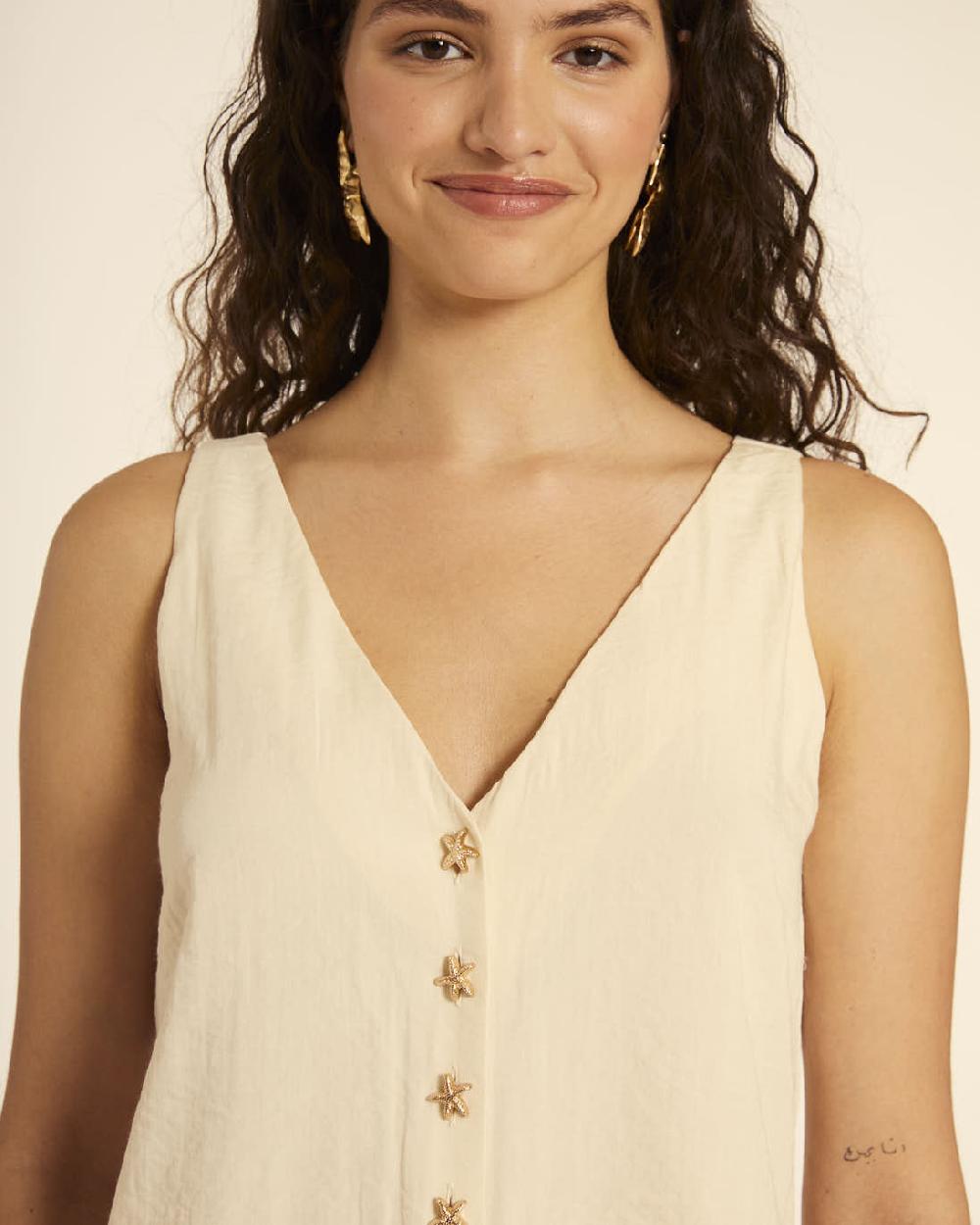 Pepaloves TOP BOTONES ESTRELLA CREMA