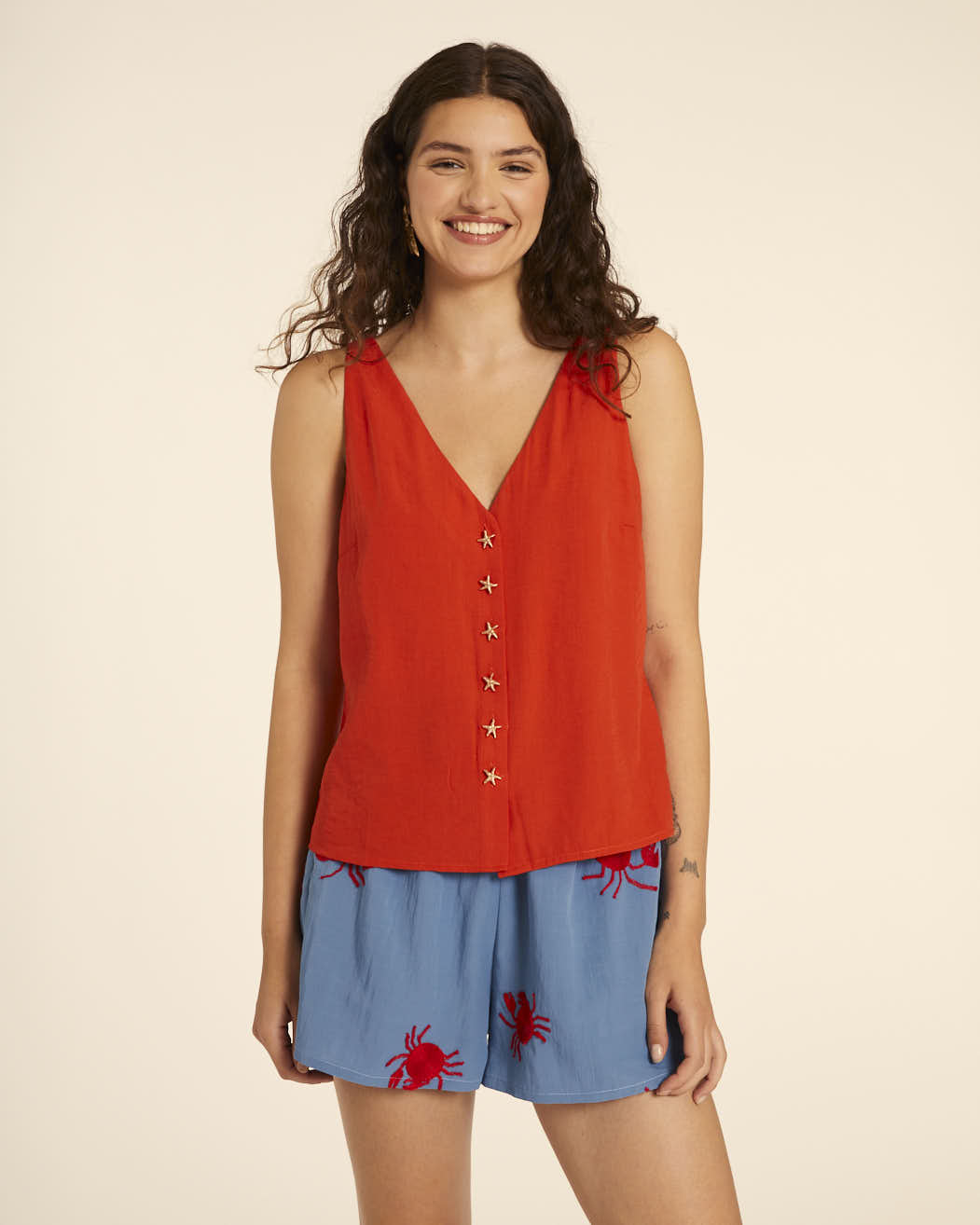 pepaloves TOP BOTONES ESTRELLA ROJO