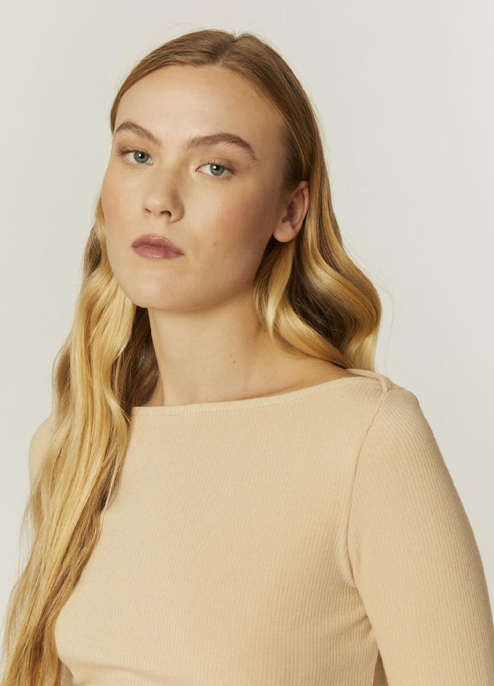 Pepaloves TOP CANALE CUELLO BARCA BEIGE