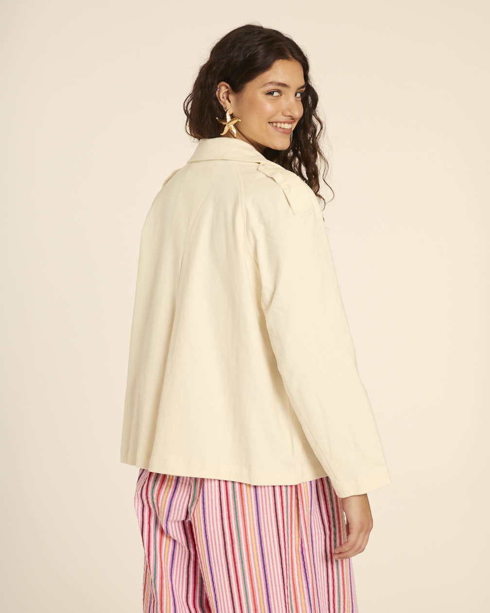 Pepaloves TRENCH CORTO CANVAS CREMA