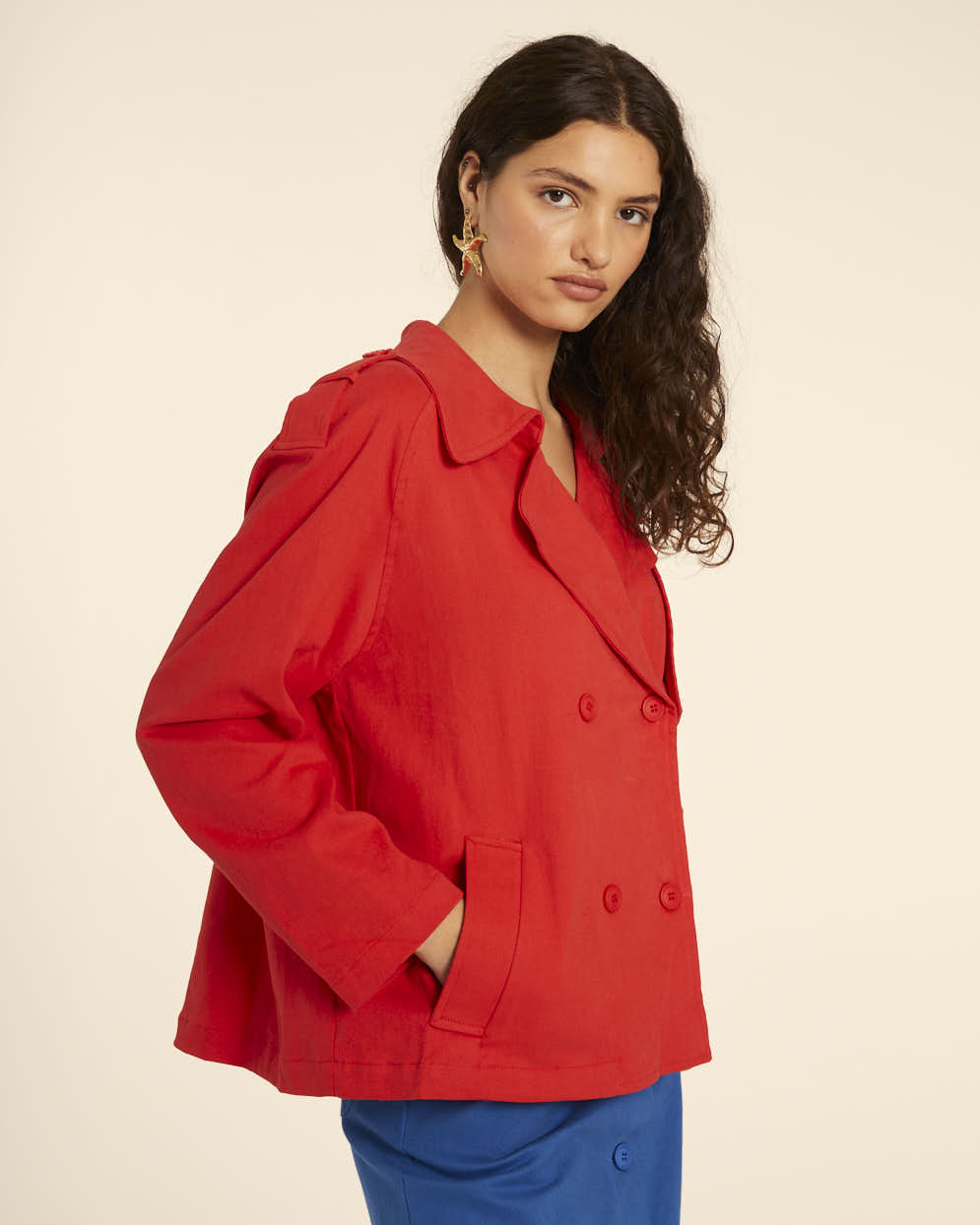 Pepaloves TRENCH CORTO CANVAS ROJO