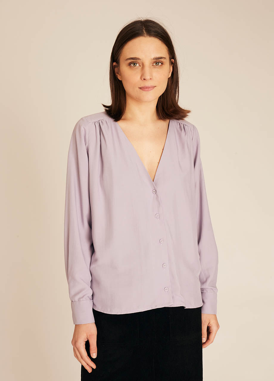 Pepaloves VNECK SILKY SHIRT LILAC