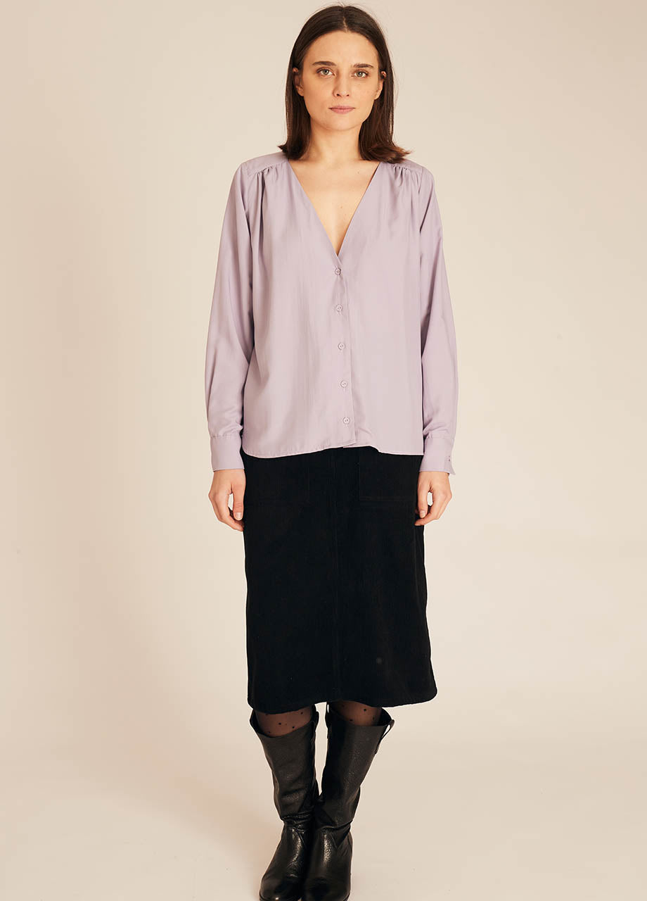 Pepaloves VNECK SILKY SHIRT LILAC