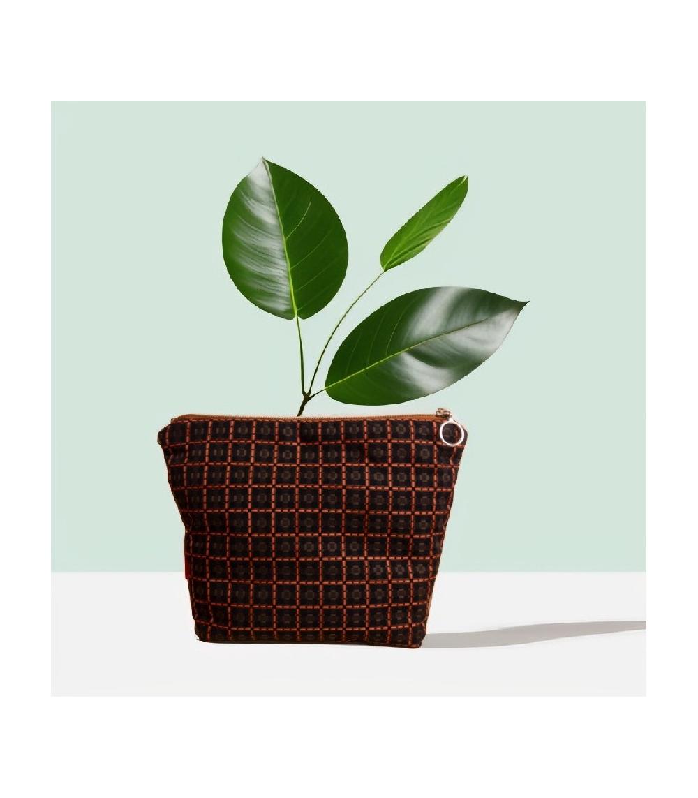 perpetummobile Bolso de mano y neceser en jacquard marrón y naranja