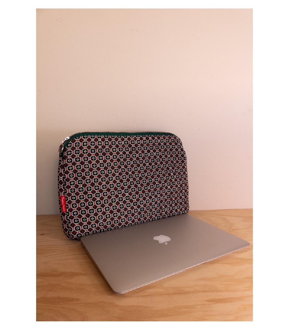 perpetummobile Cartera y funda de ordenador jacquard verde y naranja