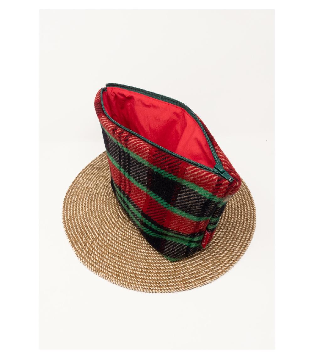 perpetummobile Neceser de paño de lana de cuadros rojos