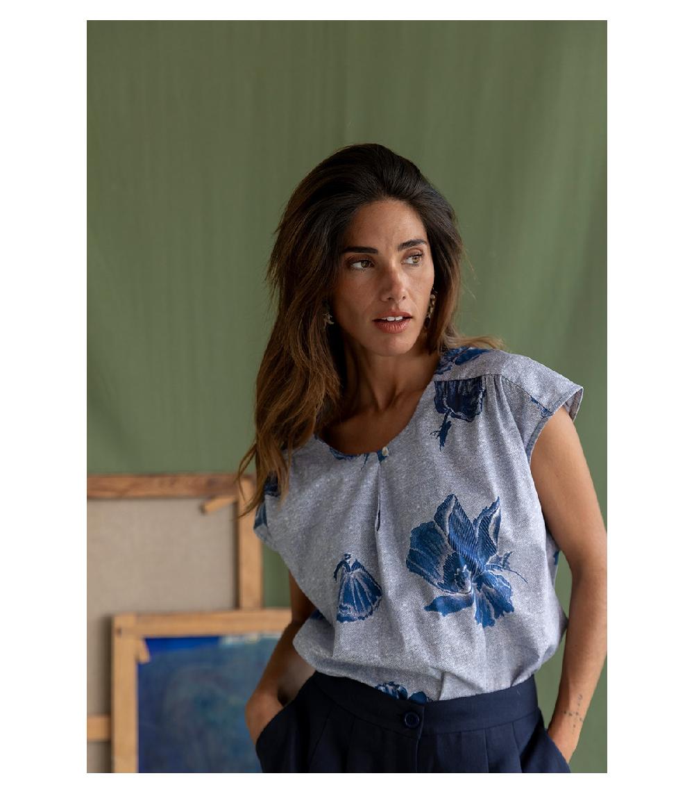 perpetummobile Blusa libanesa flor azul