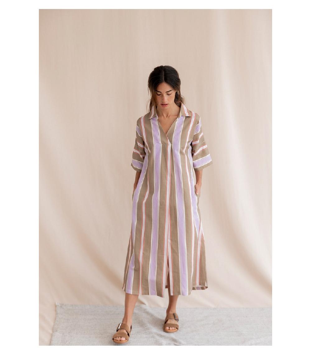 perpetummobile Vestido kaftán Tanis rayas malva