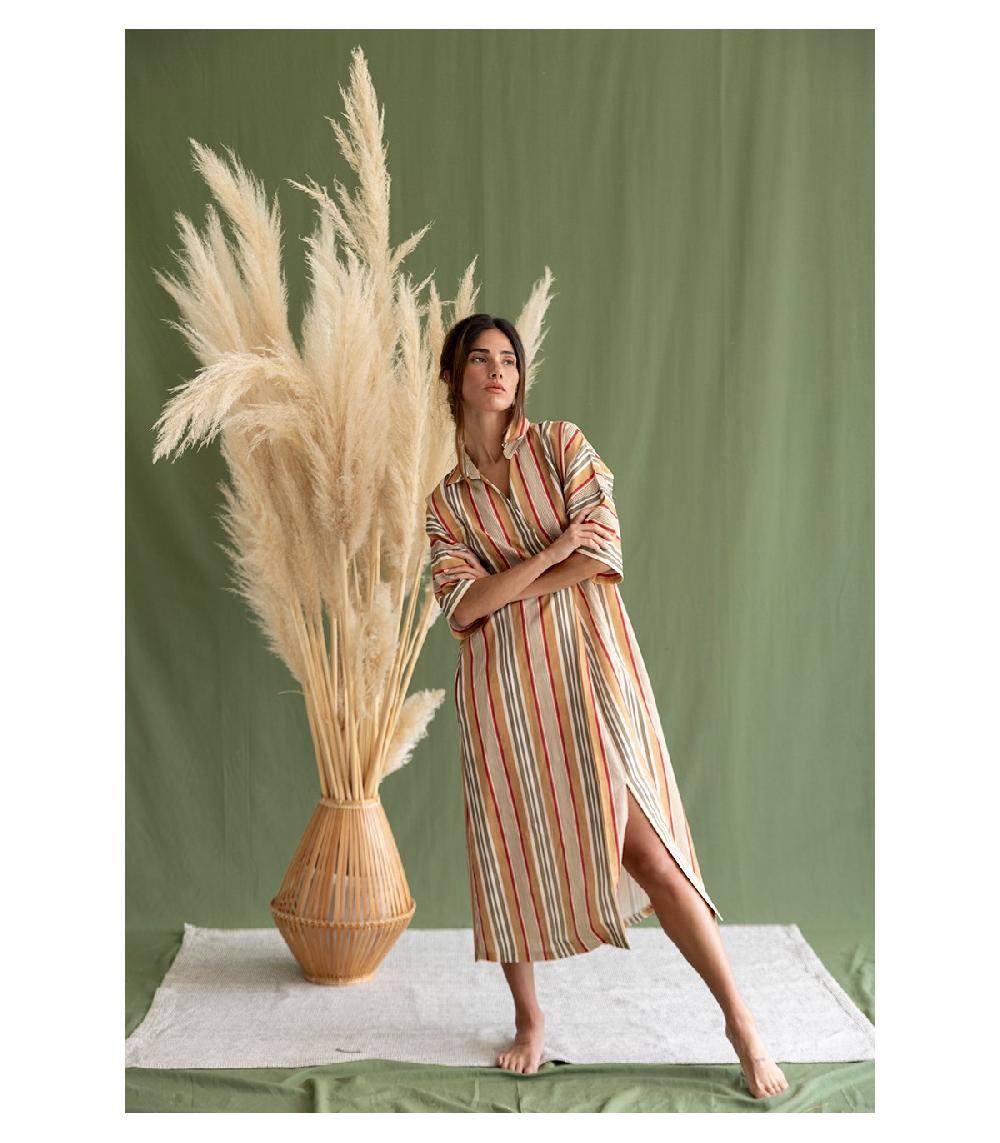 Perpetummobile Vestido Kaftán Tanis Rayas Mostaza