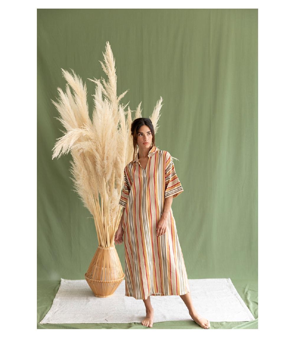 perpetummobile Vestido kaftán Tanis rayas mostaza