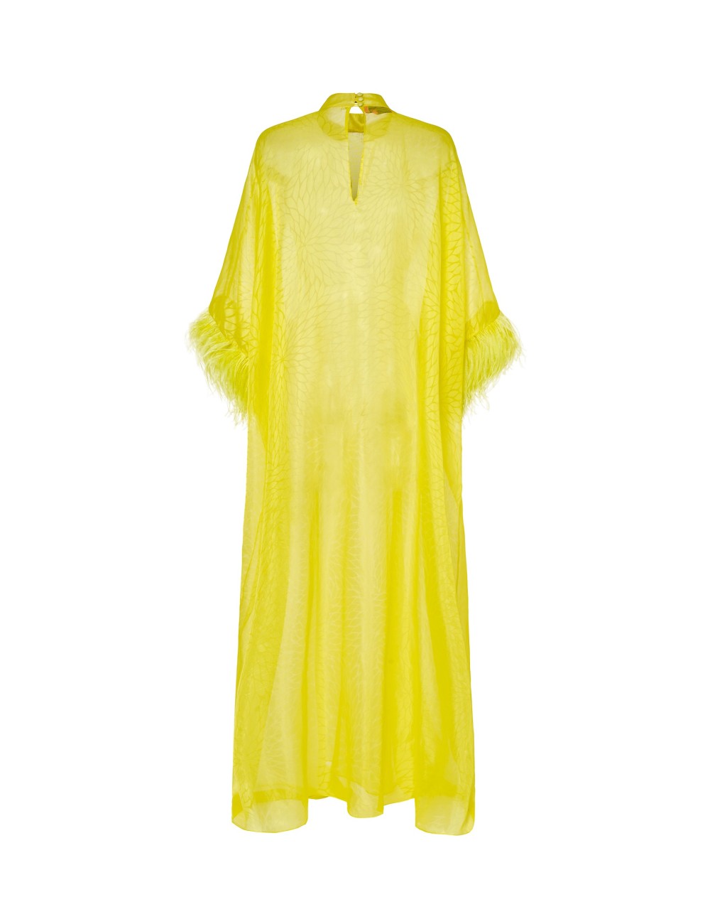 Pertegaz Kaftan Muselina Seda Floral Con Plumas Amarillo