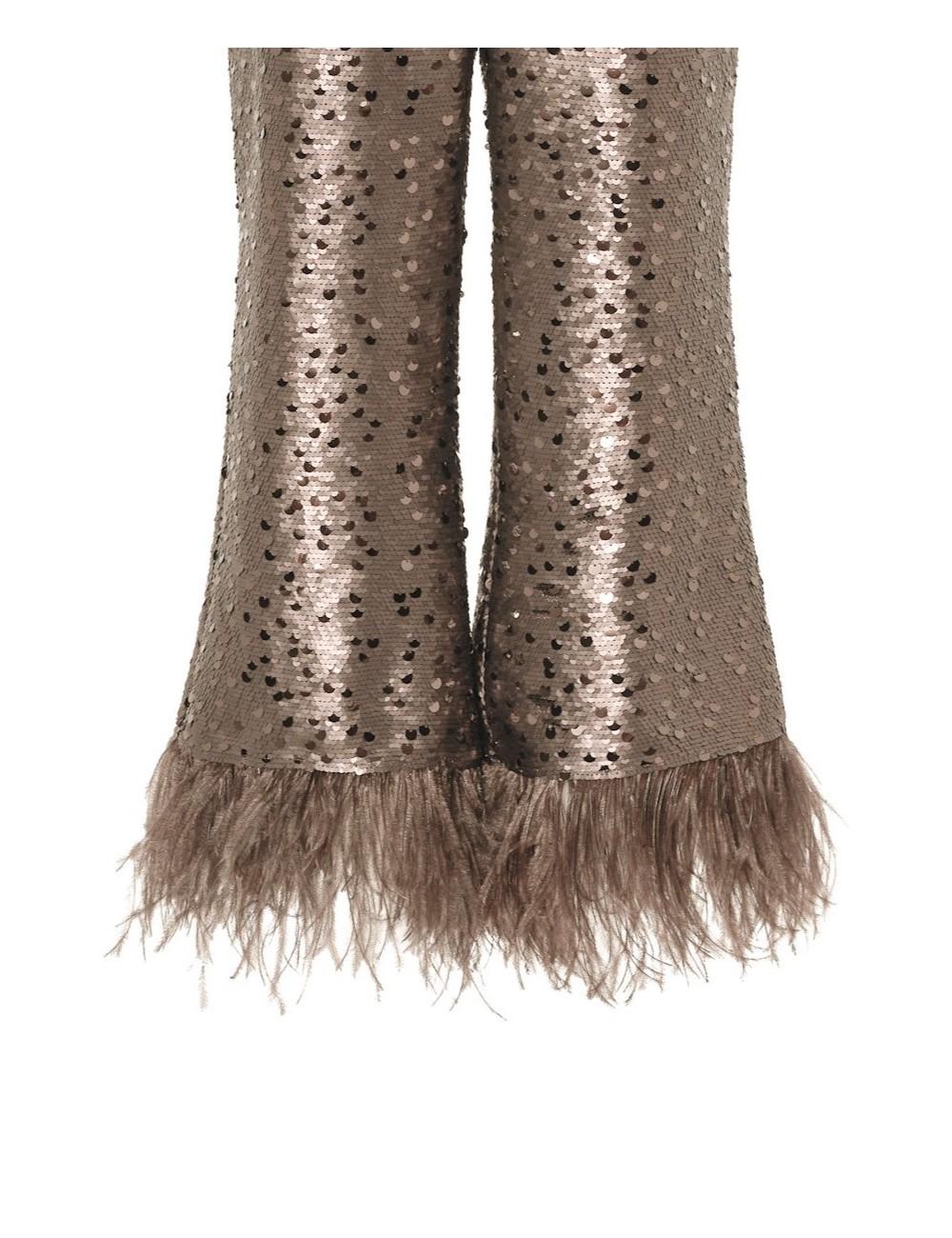 Pertegaz Pantalón De Paillettes Con Plumas Champagne