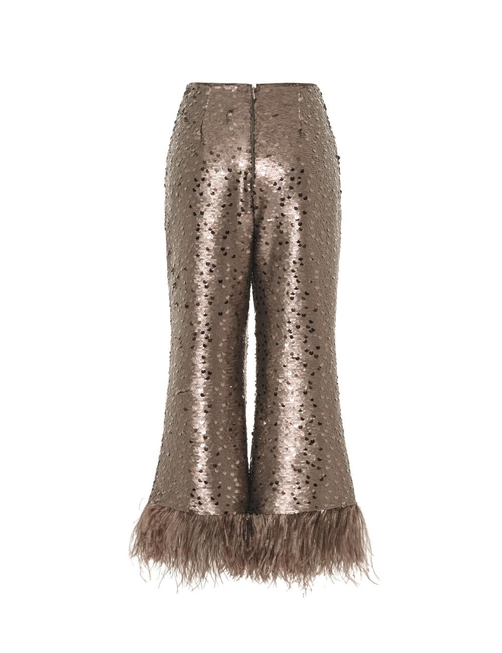 Pertegaz Pantalón De Paillettes Con Plumas Champagne