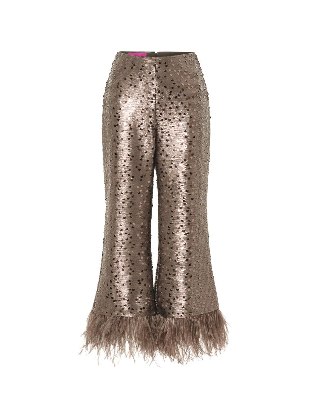 pertegaz Pantalón de paillettes con plumas champagne