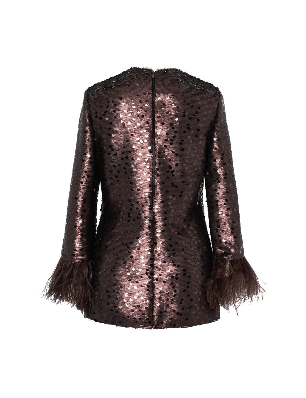 Pertegaz Cuerpo De Paillettes Con Plumas Marrón
