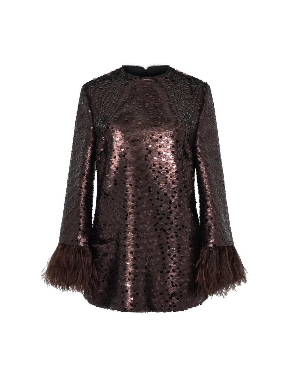 pertegaz Cuerpo de paillettes con plumas marrón