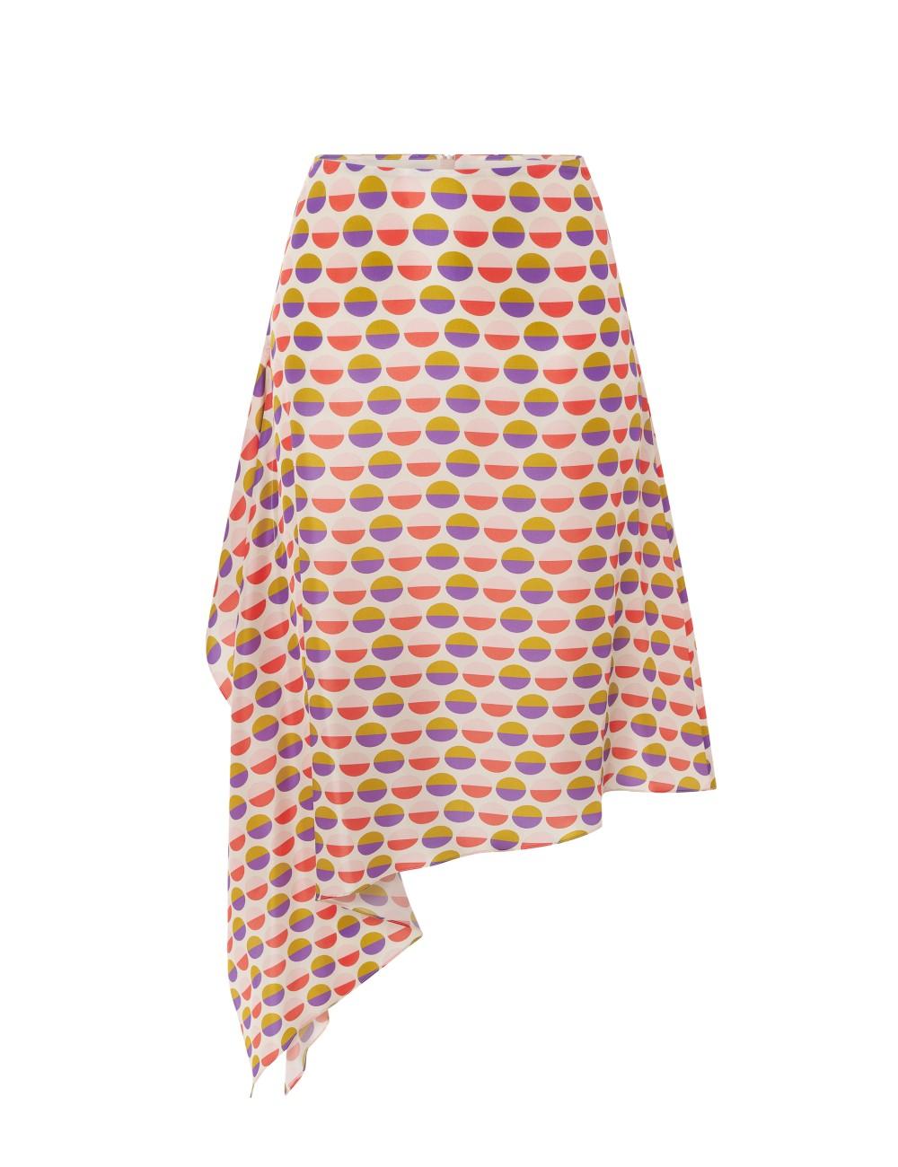 pertegaz Falda midi asimétrica lunares