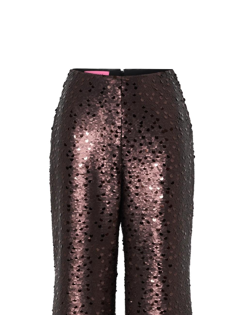 Pertegaz Pantalón De Paillettes Con Plumas Marrón