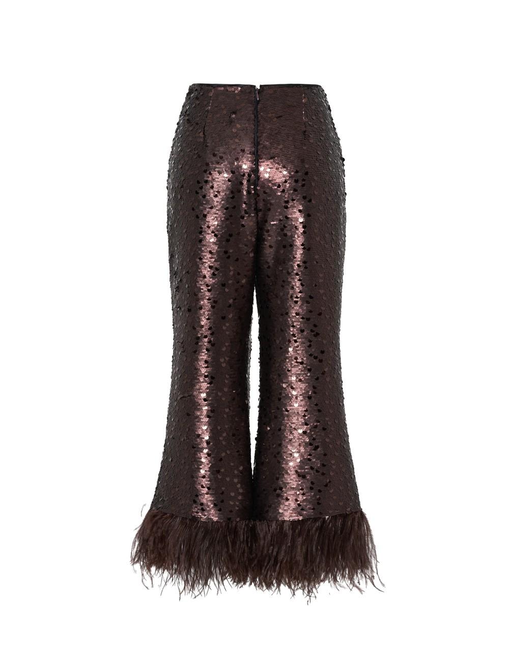 Pertegaz Pantalón De Paillettes Con Plumas Marrón